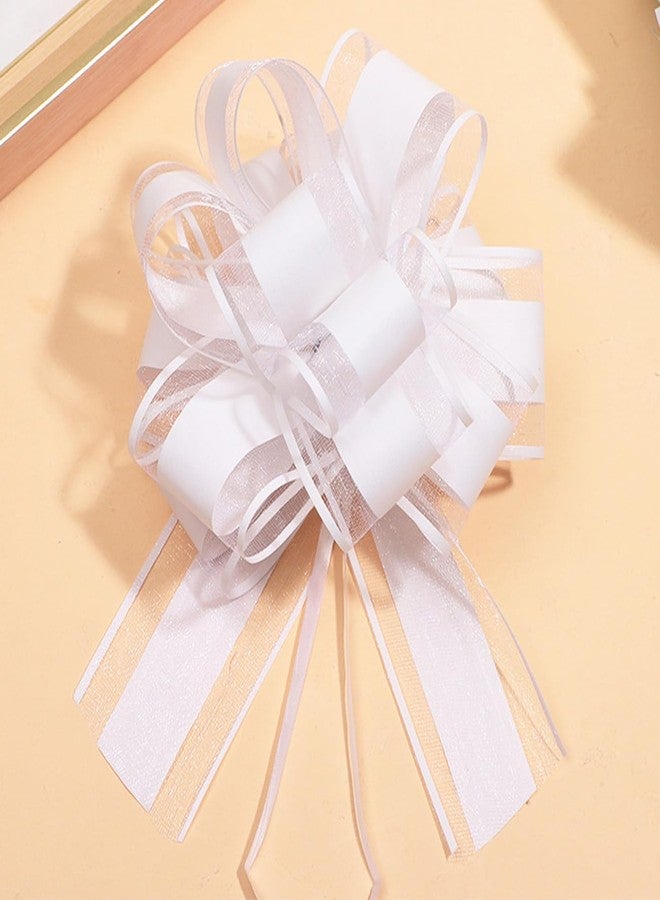 GAKA 10 Pieces White Pull Bow, 6 inch Big Pull Bows for Wrapping Gift or Flower Baskets Decorations, Christmas Valentine's Day Various Party Gift Flower Decorations - Image 1
